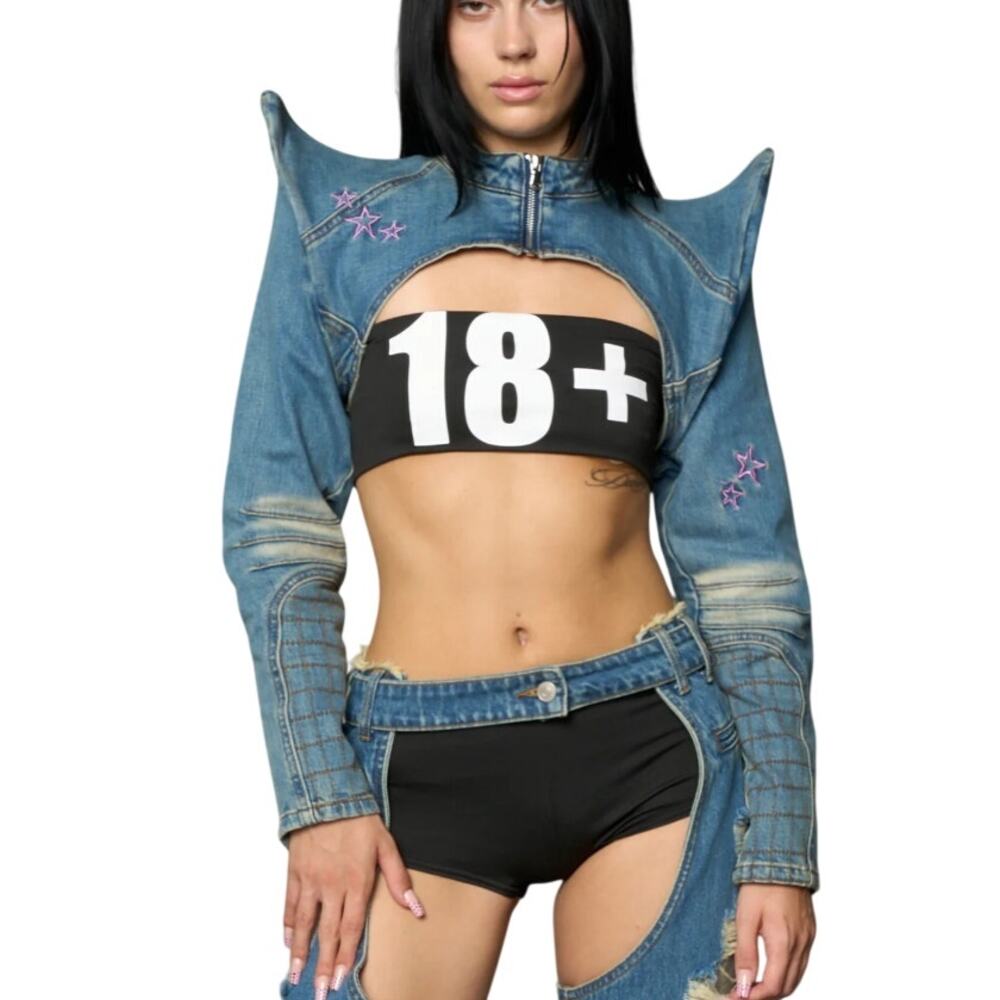$98 Namilia  Spike Denim Bolero Jacket S NWT